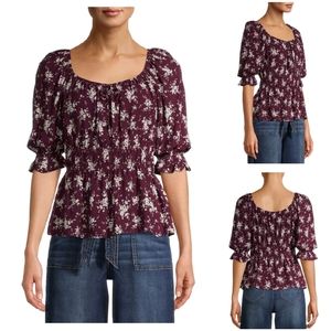 NWT No Boundaries Juniors Smocked Peasant Top Size L